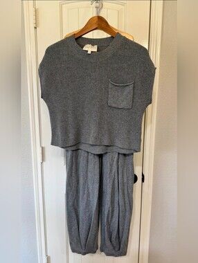 Sage + Stone Ribbed Knit Two-Piece Set in Heather Gray Sz M